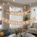 Happy Father's Day Rustic Burlap Banner with Mustache Garland Decorations for Dad Party