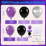 Purple Black Silver Balloon Arch Kit 110 Pcs Garland for Birthday Graduation Party Decor