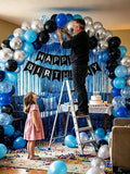 Blue Black Silver Balloon Kit with Foil Curtain Birthday Banner Party Decor