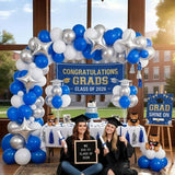 Royal Blue Silver Graduation Balloons Dark Navy White Star Balloon Party Decor