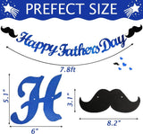 Happy Father's Day Blue Black Glitter Banner Pre-Strung Garland Decorations for Dad & Grandpa