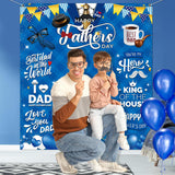 Happy Father's Day Large Photo Backdrop Banner Blue Tie Hat Party Decorations for Dad