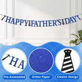 Glitter Happy Father's Day Banner Sparkling Blue Hanging Decorations for Dad Birthday Retirement Party