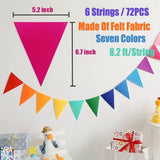 Rainbow Felt Bunting Banner 6 Strings 72 Pcs Colorful Triangle Flags Party Garland