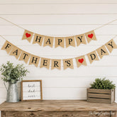 Burlap Happy Father's Day Banner Rustic Party Decorations Family Photo Prop for Dad Celebration