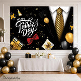 Happy Father's Day Black Gold Tuxedo Tie Backdrop Banner 71x43 Inch Party Decorations