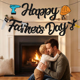 Happy Father's Day Banner: Tools Theme, Black Glitter Decorations