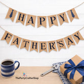 Rustic Burlap Happy Father's Day Banner with Tie Design Party Backdrop Decorations for Dad