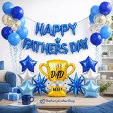 41PCS Father's Day Decorations Set Super Dad Trophy Balloon Banner Blue Theme Party Supplies