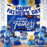 Father's Day Decorations Set Banner Backdrop Balloons Honeycombs Swirls Cake Topper Party Supplies