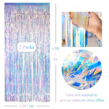 Iridescent Foil Fringe Curtain 2 Pcs Holographic Party Streamer Backdrop Decor