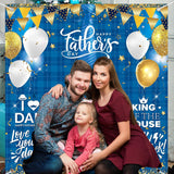 Happy Father's Day Blue Grid Photo Booth Backdrop Banner (71x78 Inch) Party Decorations