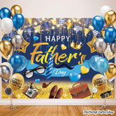 7x5FT Happy Father's Day Backdrop Navy Blue Gold Glitter Tie Mustache Photo Booth Banner