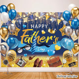 7x5FT Happy Father's Day Backdrop Navy Blue Gold Glitter Tie Mustache Photo Booth Banner