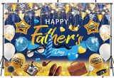 7x5FT Happy Father's Day Backdrop Navy Blue Gold Glitter Tie Mustache Photo Booth Banner