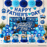 Blue Happy Father's Day Decoration Set Banner Backdrop Balloons Hanging Swirls Centerpieces