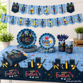 142PCS Father's Day Party Tableware Set Banner Plates Cups Tablecloth I Love Dad Dinner Supplies