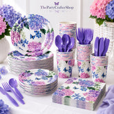 400PCS Hydrangea Floral Party Dinnerware Set Plates & Napkins Bridal Shower Baby Shower Supplies