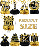 9PCS 75th Birthday Decorations Black Gold Honeycomb Centerpieces Cheers to 1950 Party Supplies