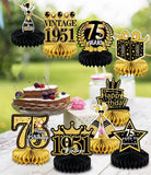 9PCS 75th Birthday Decorations Black Gold Honeycomb Centerpieces Cheers to 1950 Party Supplies