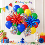 Colorful Balloon Garland Kit: Red, Blue, Yellow, Green Latex, Confetti, Foil Stars