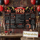 Back in 1926 100th Birthday Decorations Vintage Red Black Gold Banner Backdrop Party Supplies