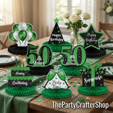 8PCS 50th Birthday Honeycomb Centerpieces Black Green Red Table Decorations Party Supplies