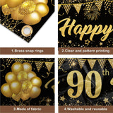 90th Birthday Banner Black Gold Backdrop Decorations Milestone Party Supplies for Men Women