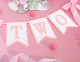 Bow Two 2nd Birthday High Chair Banner Pink Coquette Party Decoration Photo Prop