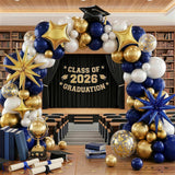 Graduation Balloon Garland Arch Kit: Navy Blue, Gold, White, Class of 2026 Party Decor