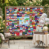 World Flag Banner Backdrop, International Country Fabric Party Decor (5x3ft)
