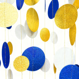 Royal Blue Gold White Polka Dot Garland Hanging Paper Circle Streamer Party Decor