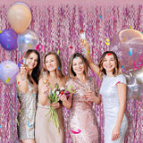 Pink Foil Fringe Curtain Backdrop Wavy Metallic Streamer Party Decorations