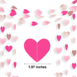 Hot Pink Rose Gold Heart Garland | 52ft Paper Streamer Banner (Party Decor)