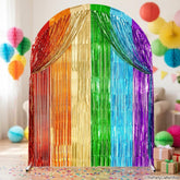 2 Pack Rainbow Foil Fringe Curtain Shiny Tinsel Backdrop Party Decorations