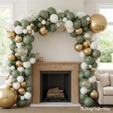 Sage Green Balloon Arch Kit | Olive, Dusty Green, White Gold Confetti Balloons