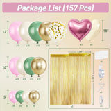 Sage Green Pink Gold Balloon Arch Kit | Fringe Curtain Backdrop, Party Decor