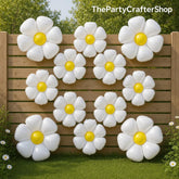 12 White Daisy Foil Balloons | Groovy Flower Party Decor