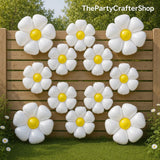 12 White Daisy Foil Balloons | Groovy Flower Party Decor