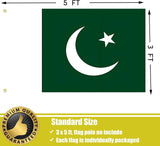 Pakistan Flag 3x5 Ft, Fade-Resistant Polyester, Double Stitched, Brass Grommets