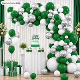 Emerald Green Silver White Balloon Arch Kit, Metallic Garland, Jungle Camo Birthday Decor