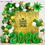 Graduation Balloon Garland Arch Kit, Dark Green Gold White, Class of 2026 Party Decorations