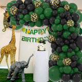 Dark Green Black Gold Confetti Balloon Arch Garland Kit, Safari Jungle Birthday Party Decor