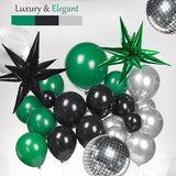 Dark Green Black Silver Balloon Arch Kit, Disco Ball Star Garland, Graduation Party Decoration