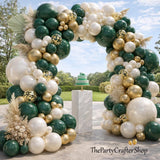 Emerald Green Gold Balloon Arch Kit, Double Stuffed Hunter Forest Balloons, Party Decor