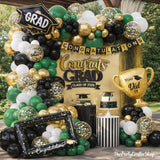 Green Black White Balloon Arch Kit, Gold Confetti Garland, Graduation Party Decoration