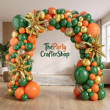 Orange Green Balloon Arch Kit, Metallic Gold Star Garland, Party Decor