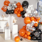Orange Black Silver Balloon Arch Kit, Confetti Garland, Birthday Party Decoration