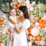 Dusty Green Orange Balloon Arch Kit, Double Stuffed Neutral Garland, Baby Shower Party Decor
