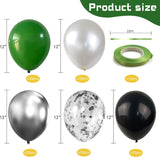 100Pcs Green Silver Black White Balloon Set, Chrome Metallic Confetti Balloons, Graduation Party Decor